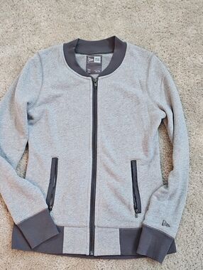 New Era Women's Light Gray Bomber Jacket with Dark Gray Trim